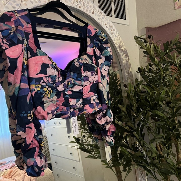 For Love And Lemons Tops - For love and lemons purple floral 3/4 top